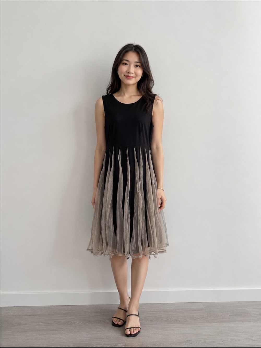 SouthStore Black and Cream Tulle Sleeveless Dress size Large